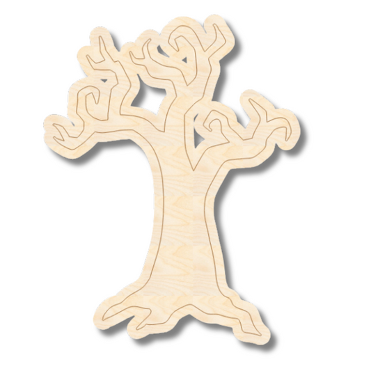Unfinished Wood Etched Spooky Tree Shape | Paint By Line Crafts | up to 30" DIY