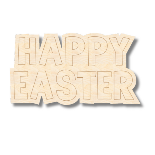 Unfinished Wood Etched Happy Easter Shape | Paint By Line Crafts | up to 30" DIY