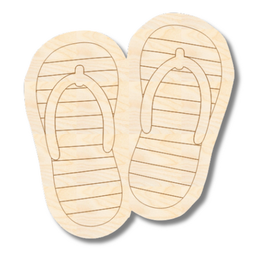 Unfinished Wood Etched Flip Flop Shape | Paint By Line Crafts | up to 30" DIY