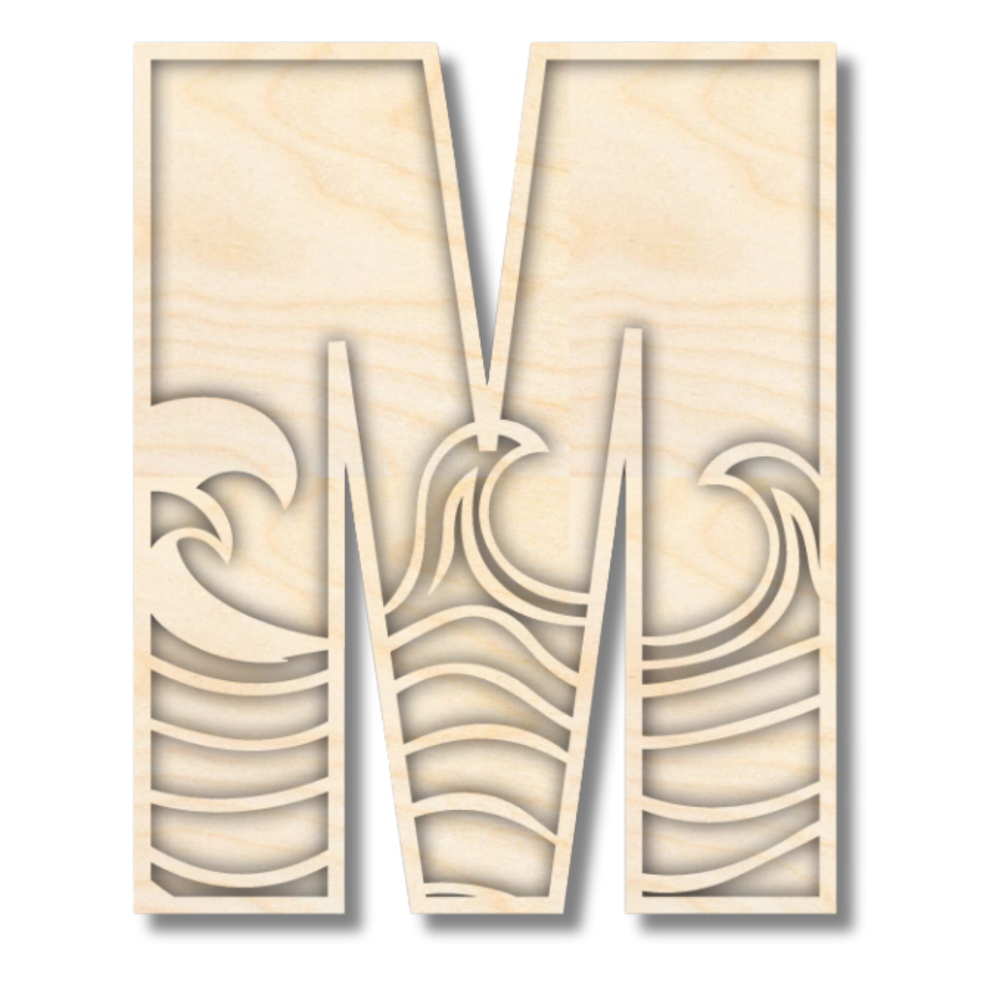 Unfinished Wood Layered Themed Letters | Wave | A-Z | 2 Piece | up to 24"