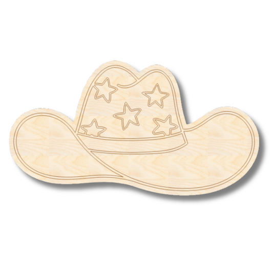 Unfinished Wood Etched Groovy Cowboy Hat Shape | Paint By Line Crafts | up to 30" DIY