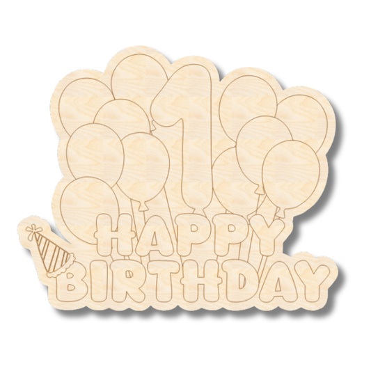 Unfinished Wood Etched 1st Birthday Balloons Shape | Paint By Line Crafts | up to 30" DIY