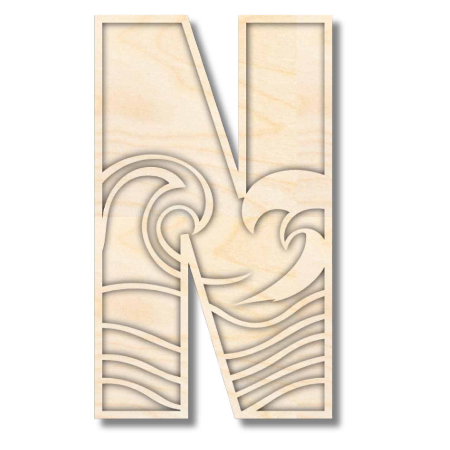 Unfinished Wood Layered Themed Letters | Wave | A-Z | 2 Piece | up to 24"