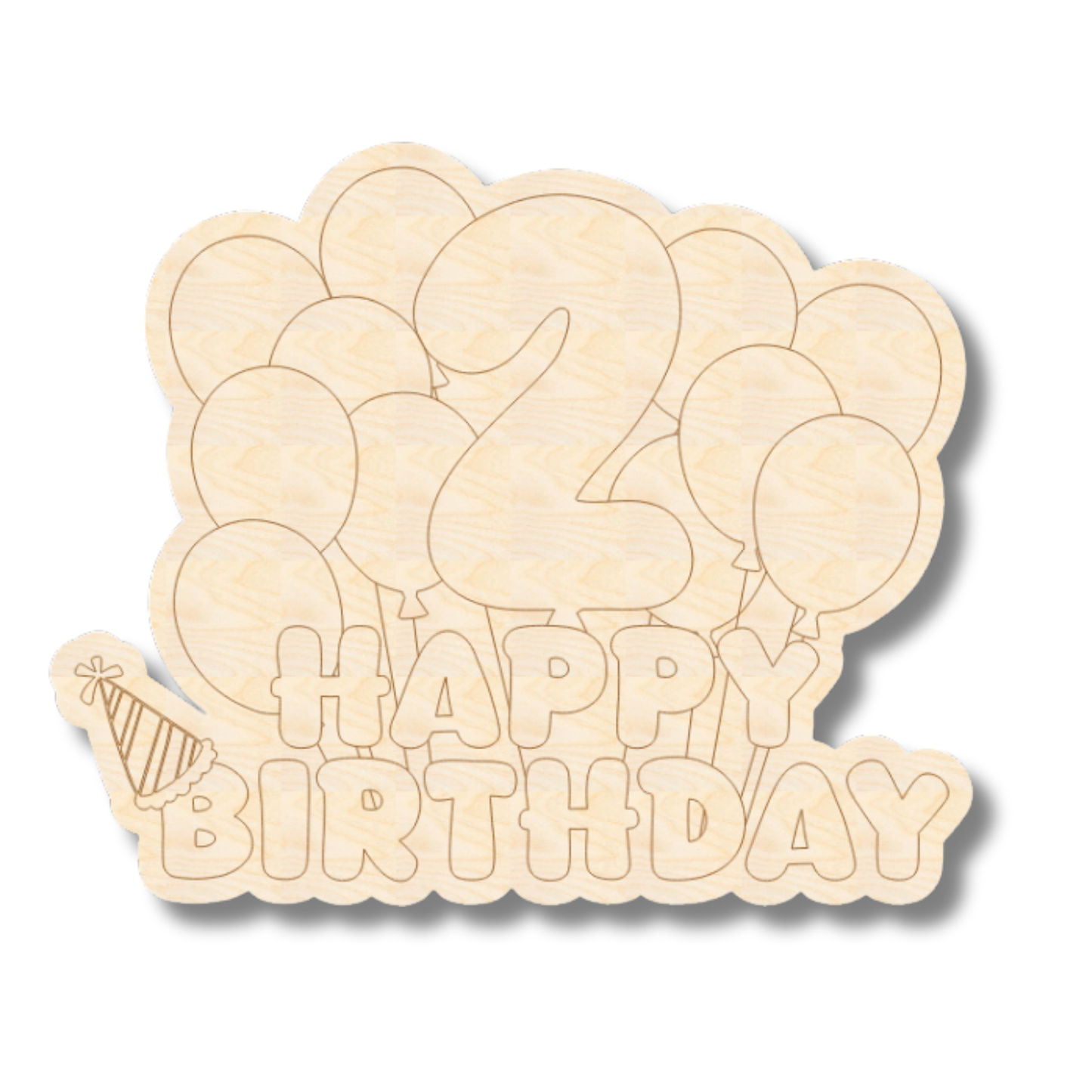 Unfinished Wood Etched 2nd Birthday Balloons Shape | Paint By Line Crafts | up to 30" DIY