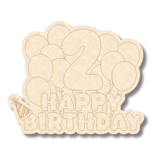 Unfinished Wood Etched 2nd Birthday Balloons Shape | Paint By Line Crafts | up to 30" DIY
