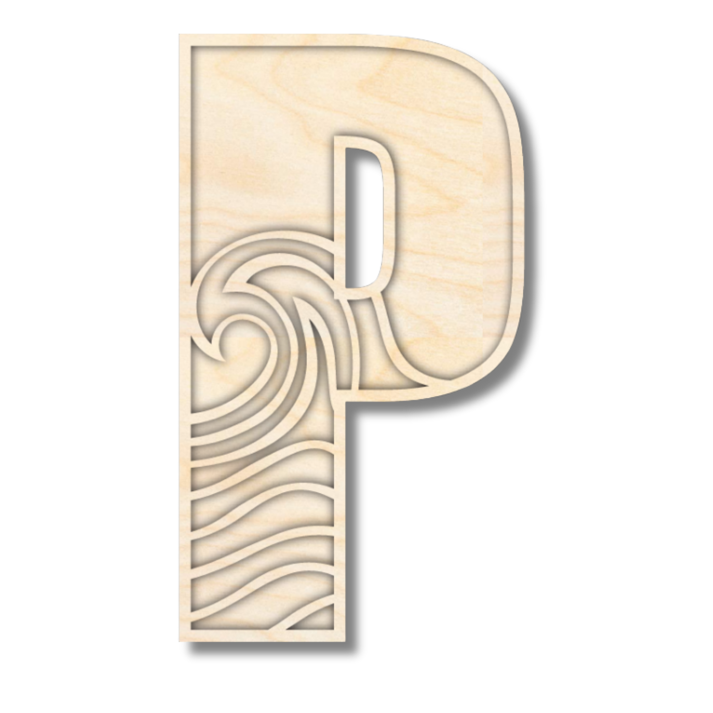 Unfinished Wood Layered Themed Letters | Wave | A-Z | 2 Piece | up to 24"