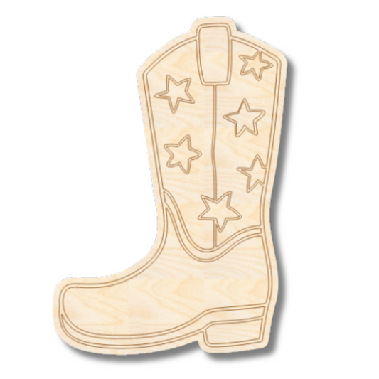 Unfinished Wood Etched Groovy Cowboy Boot Shape | Paint By Line Crafts | up to 30" DIY