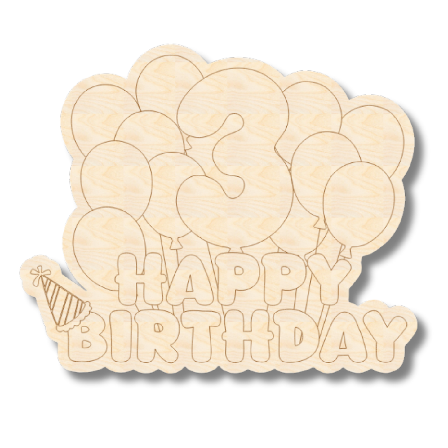 Unfinished Wood Etched 3rd Birthday Balloons Shape | Paint By Line Crafts | up to 30" DIY