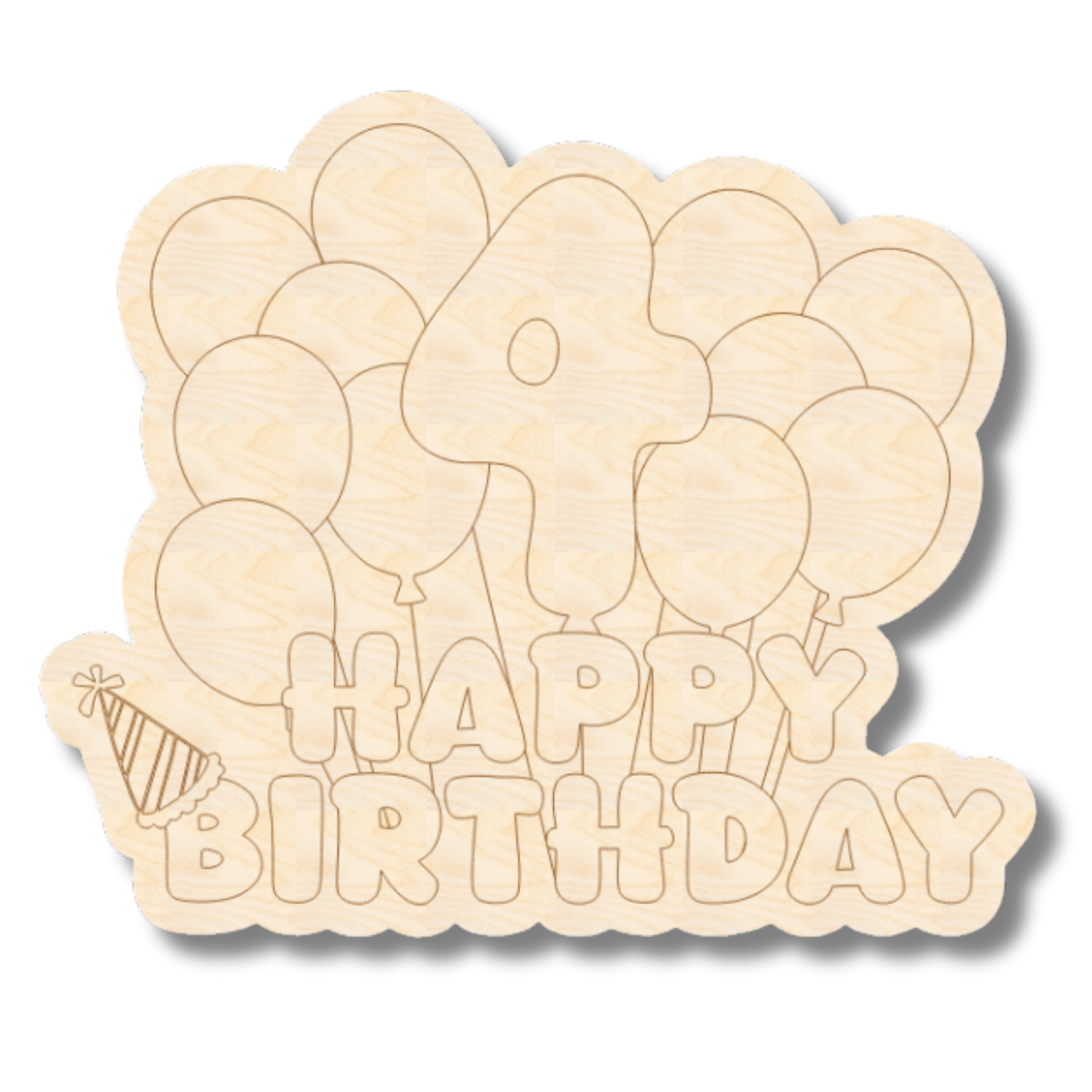 Unfinished Wood Etched 4th Birthday Balloons Shape | Paint By Line Crafts | up to 30" DIY