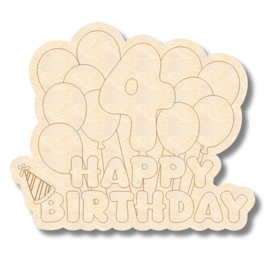 Unfinished Wood Etched 4th Birthday Balloons Shape | Paint By Line Crafts | up to 30" DIY