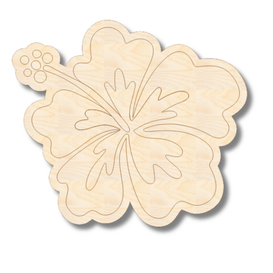 Unfinished Wood Etched Hibiscus Flower Shape | Paint By Line Crafts | up to 30" DIY