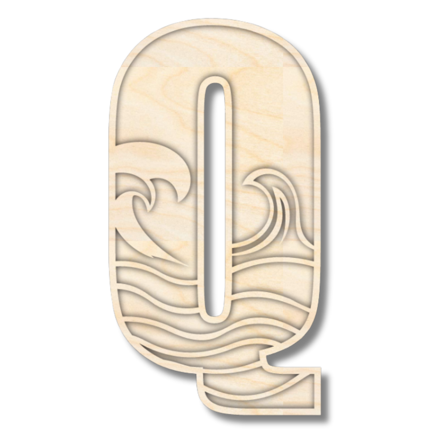 Unfinished Wood Layered Themed Letters | Wave | A-Z | 2 Piece | up to 24"