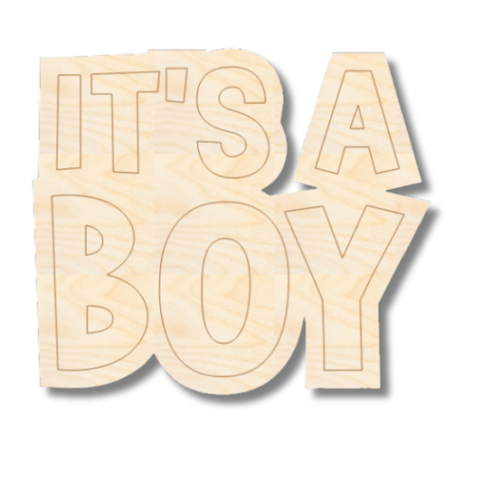 Unfinished Wood Etched It's A Boy Shape | Paint By Line Crafts | up to 30" DIY