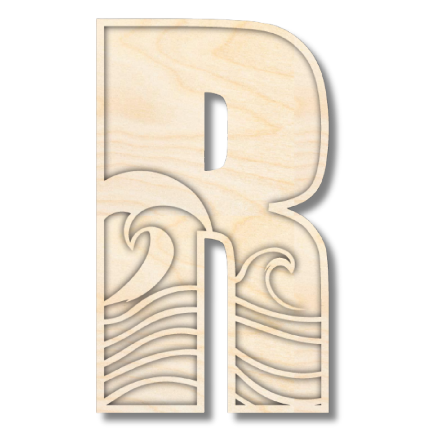 Unfinished Wood Layered Themed Letters | Wave | A-Z | 2 Piece | up to 24"