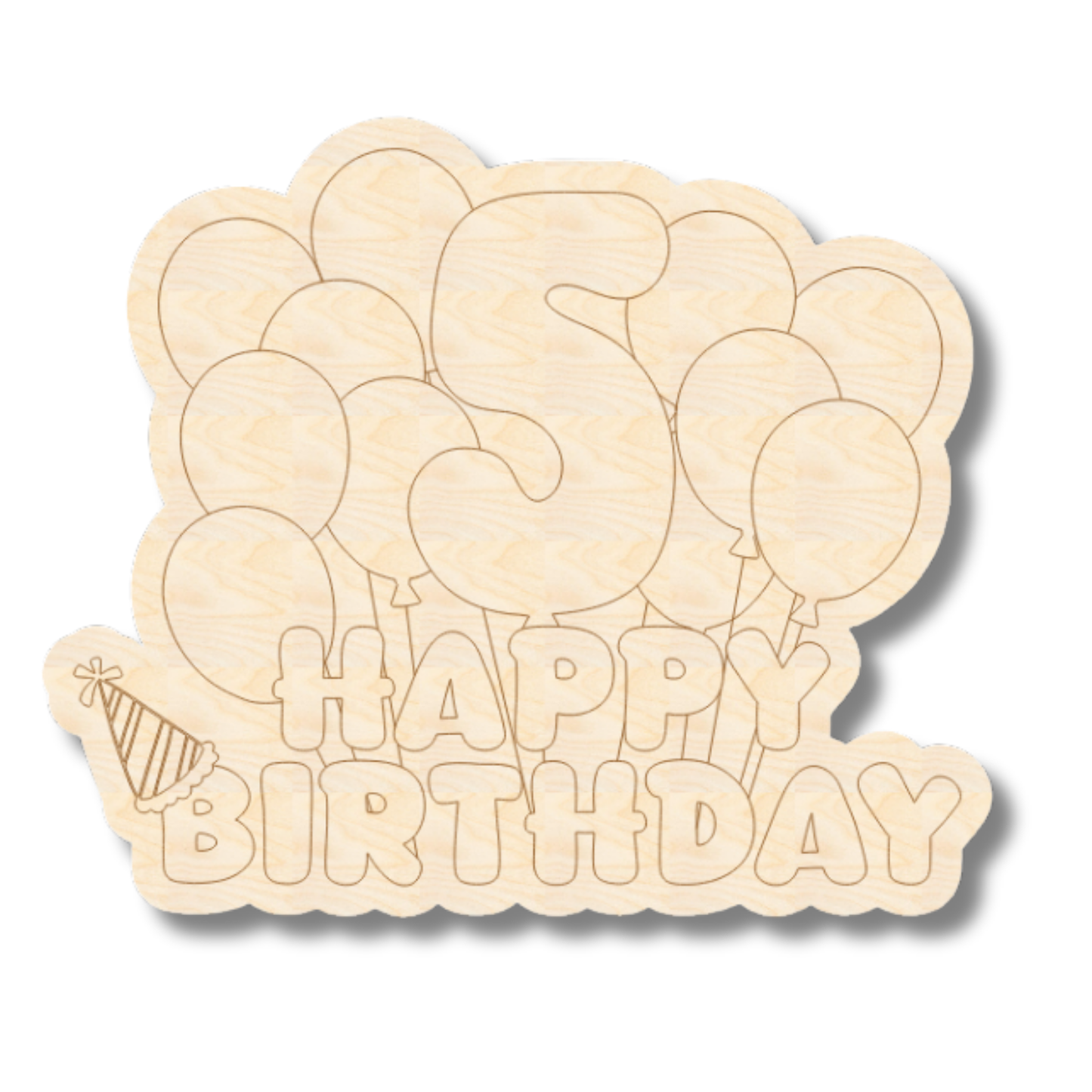 Unfinished Wood Etched 5th Birthday Balloons Shape | Paint By Line Crafts | up to 30" DIY