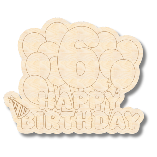 Unfinished Wood Etched 6th Birthday Balloons Shape | Paint By Line Crafts | up to 30" DIY