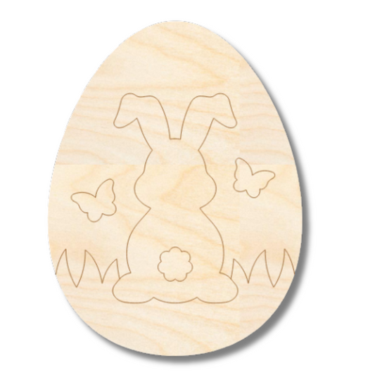 Unfinished Wood Etched Bunny Pattern Egg Shape | Paint By Line Crafts | up to 30" DIY