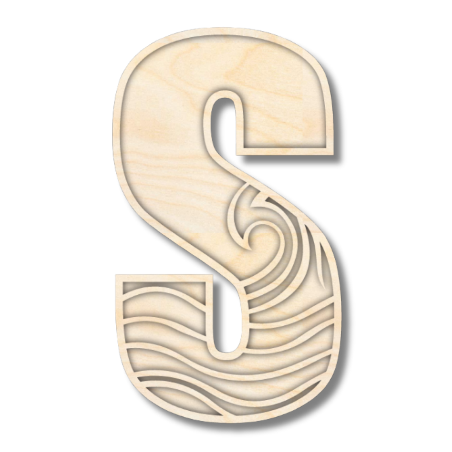 Unfinished Wood Layered Themed Letters | Wave | A-Z | 2 Piece | up to 24"