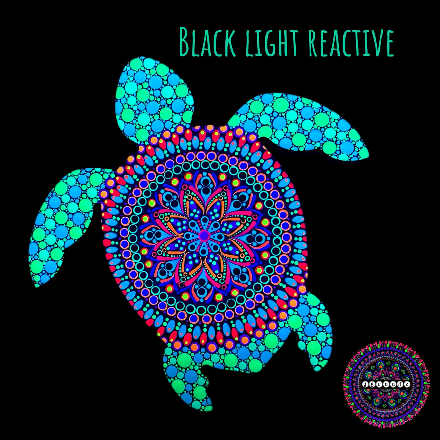 BLACK LIGHT Turtle Mandala painting