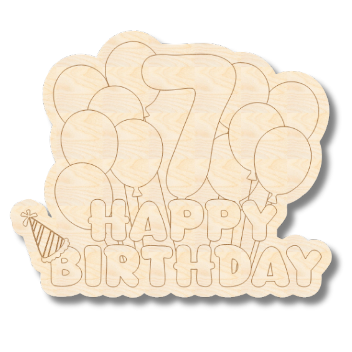 Unfinished Wood Etched 7th Birthday Balloons Shape | Paint By Line Crafts | up to 30" DIY