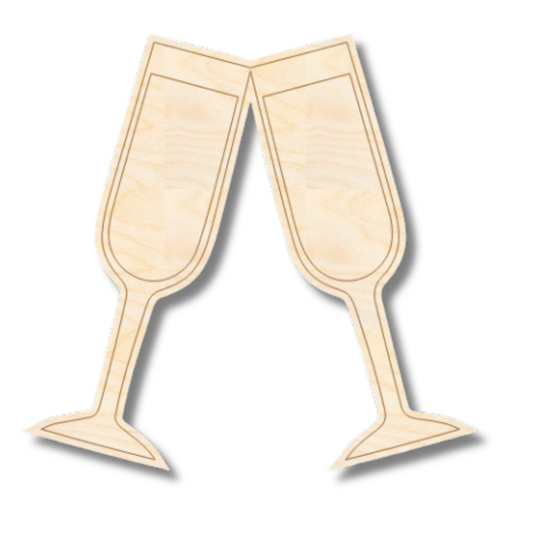 Unfinished Wood Etched Champagne Cheers Shape | Paint By Line Crafts | up to 30" DIY