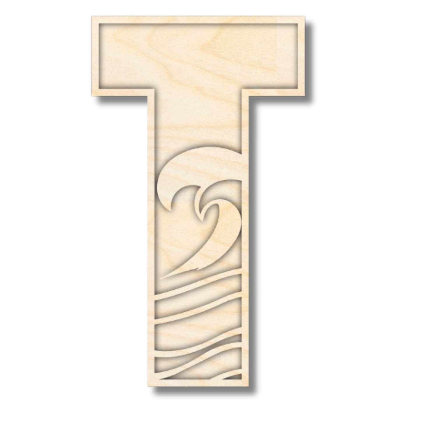 Unfinished Wood Layered Themed Letters | Wave | A-Z | 2 Piece | up to 24"