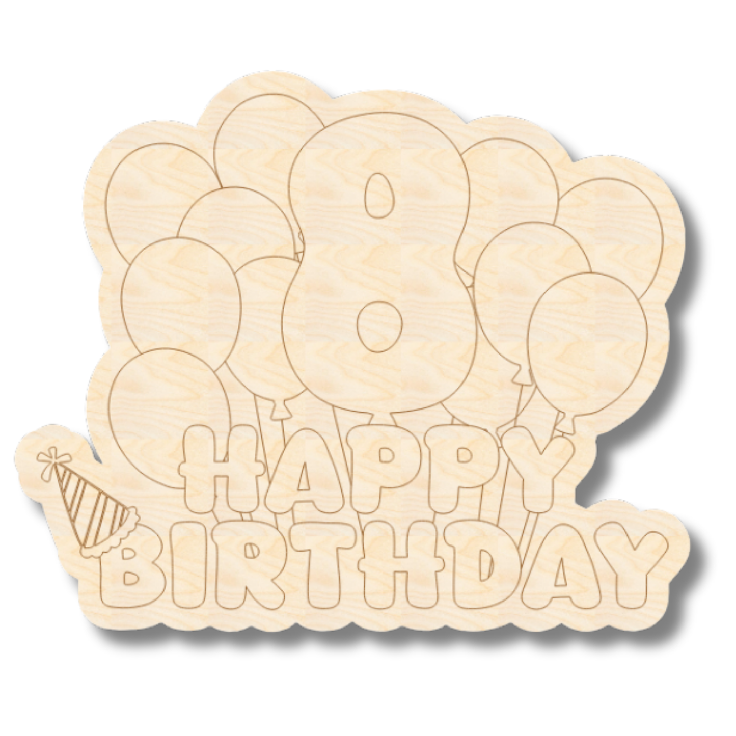 Unfinished Wood Etched 8th Birthday Balloons Shape | Paint By Line Crafts | up to 30" DIY