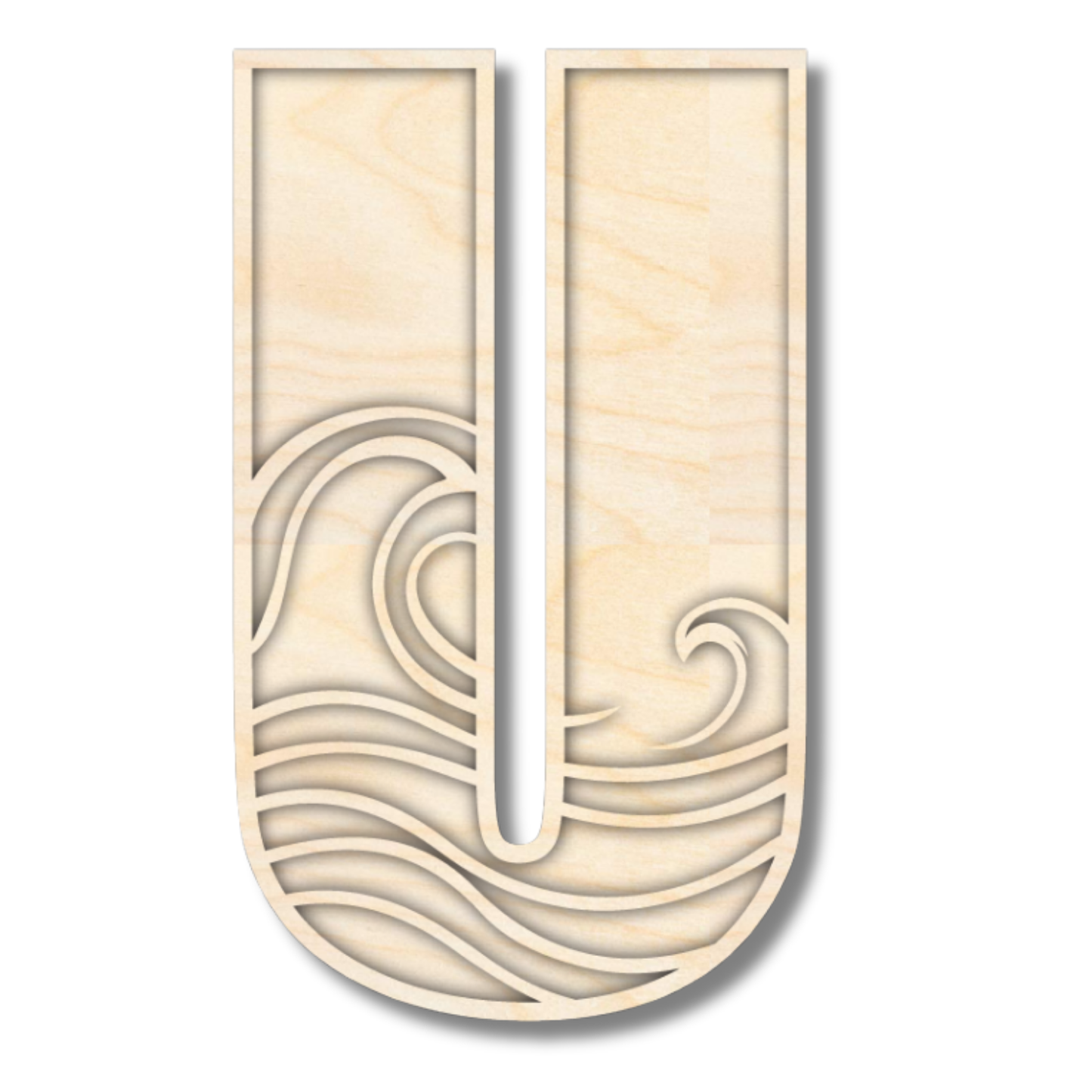 Unfinished Wood Layered Themed Letters | Wave | A-Z | 2 Piece | up to 24"