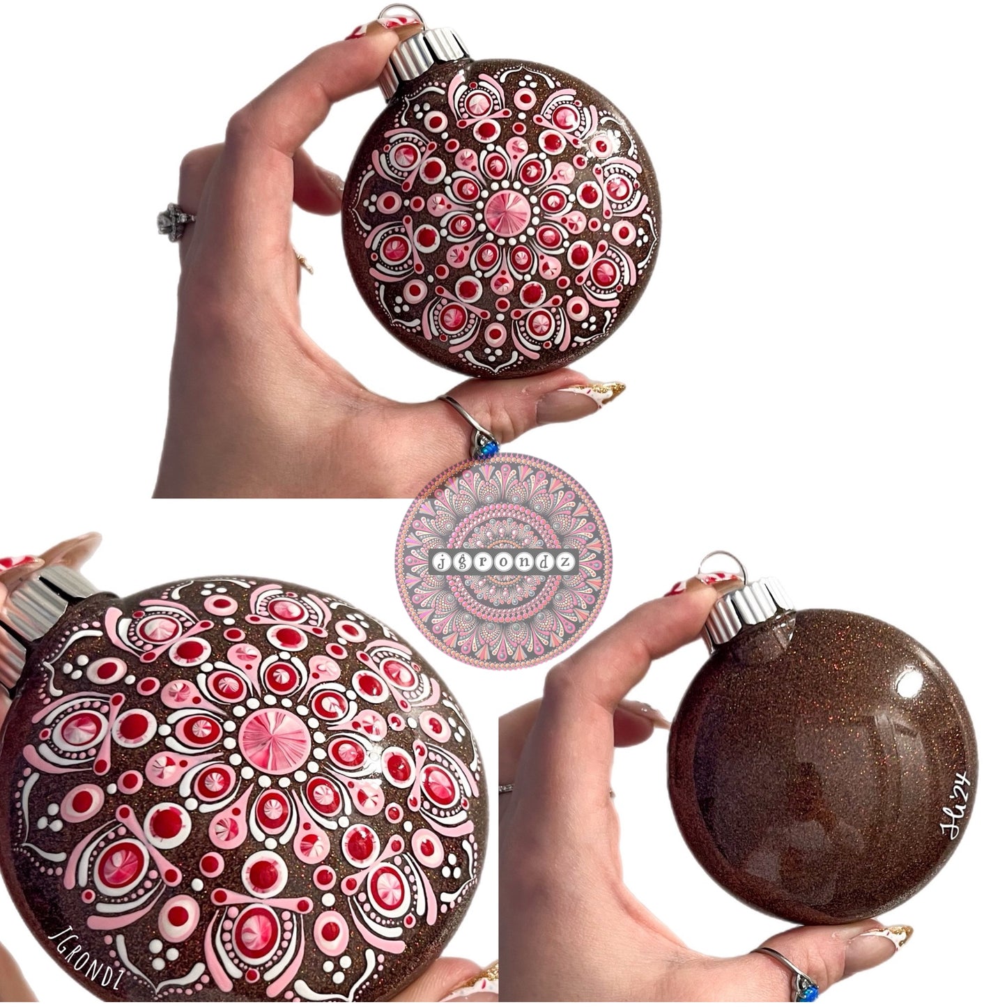 3” Peppermint Mandala Glitter Ornament