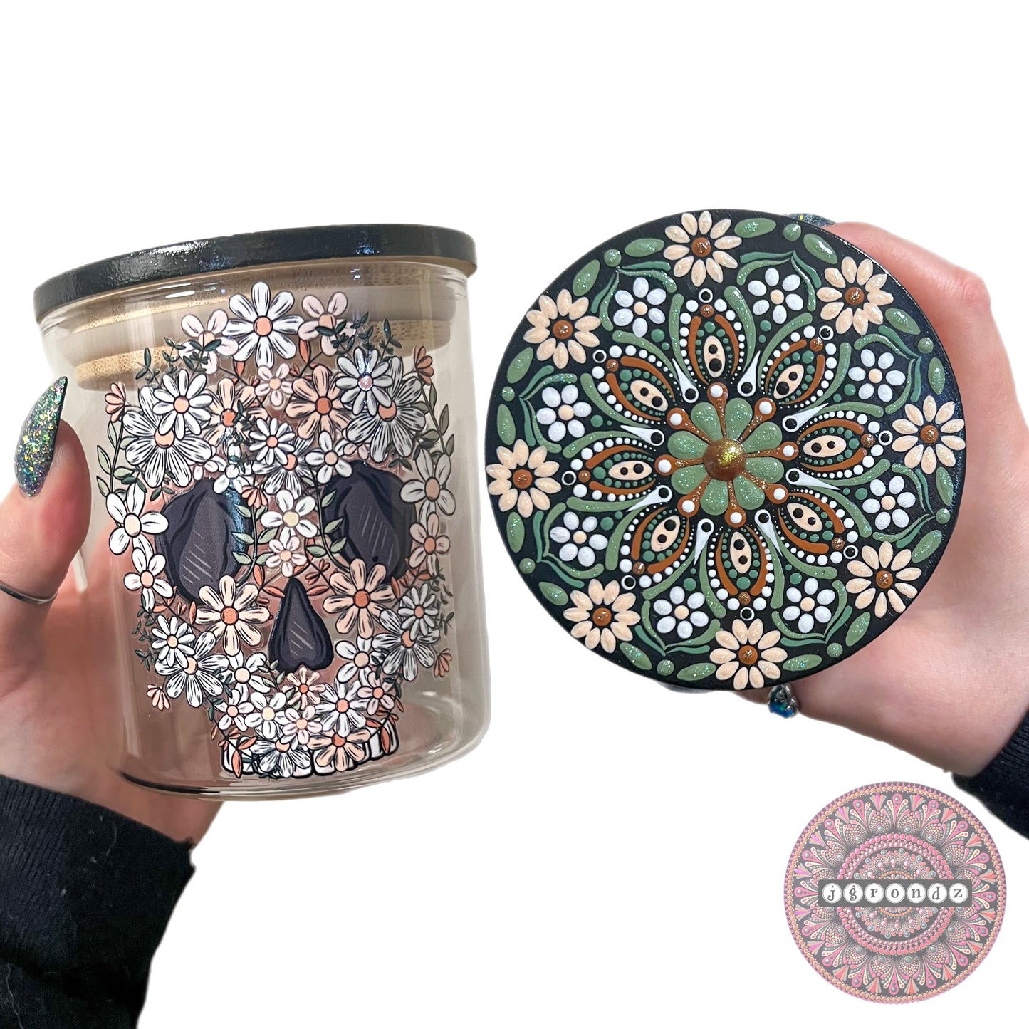 Floral Skull Mandala Stash Jar