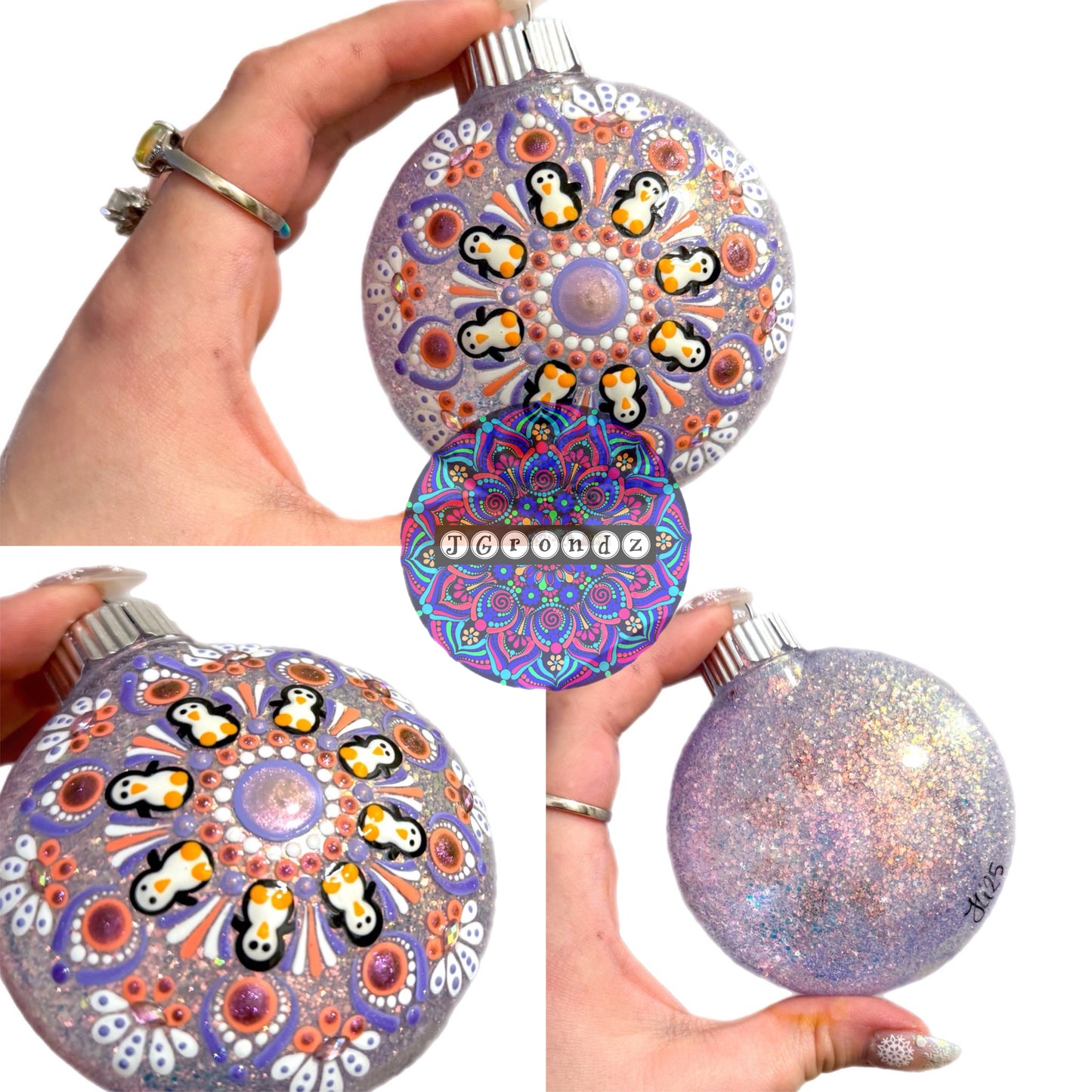 3” Penguin Mandala Glitter Ornament