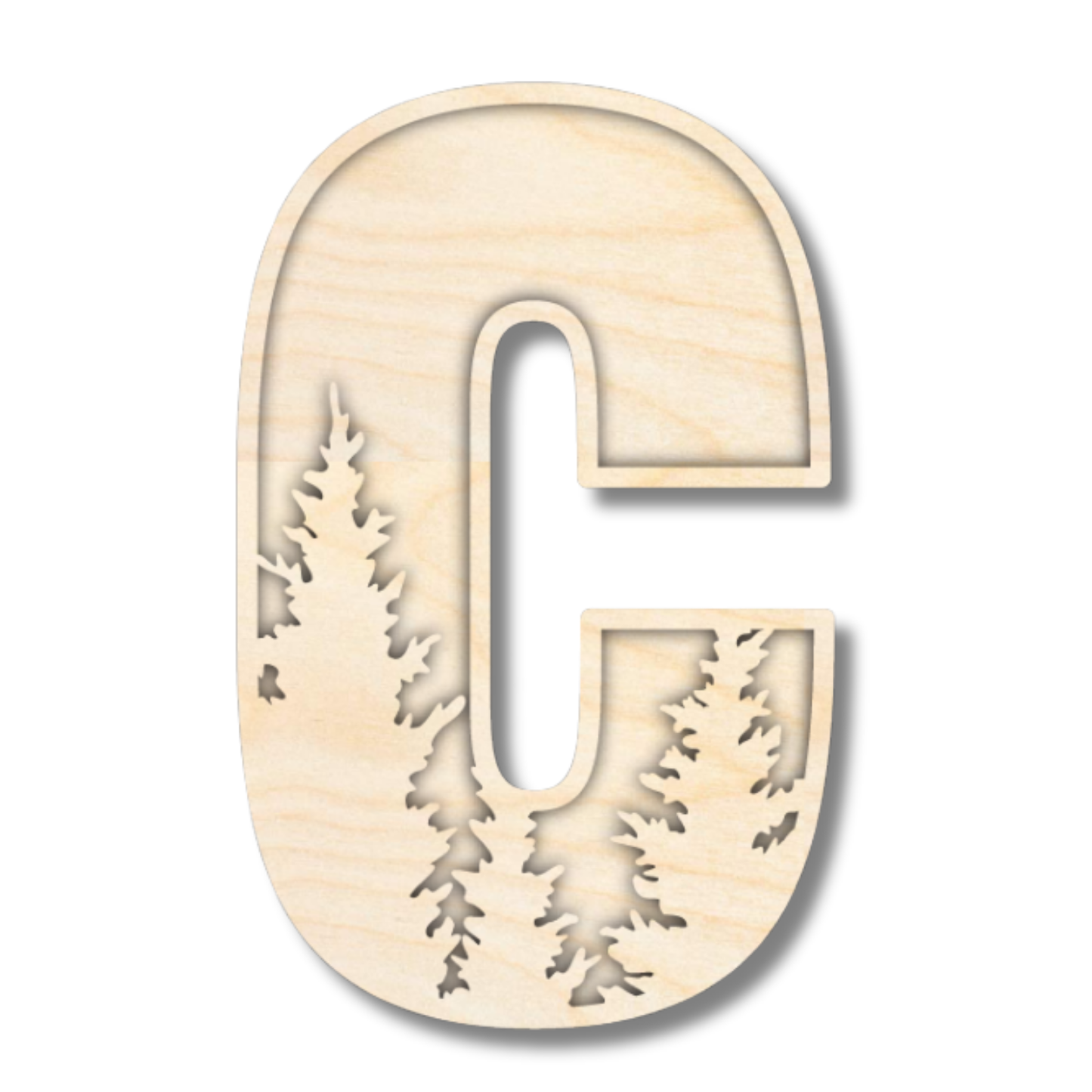 Unfinished Wood Layered Themed Letters | Pine Trees | A-Z | 2 Piece | up to 24"