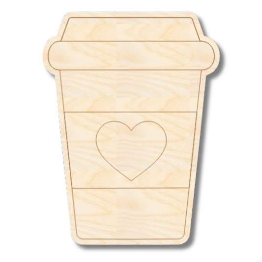 Unfinished Wood Etched Cute Latte Shape | Paint By Line Crafts | up to 30" DIY