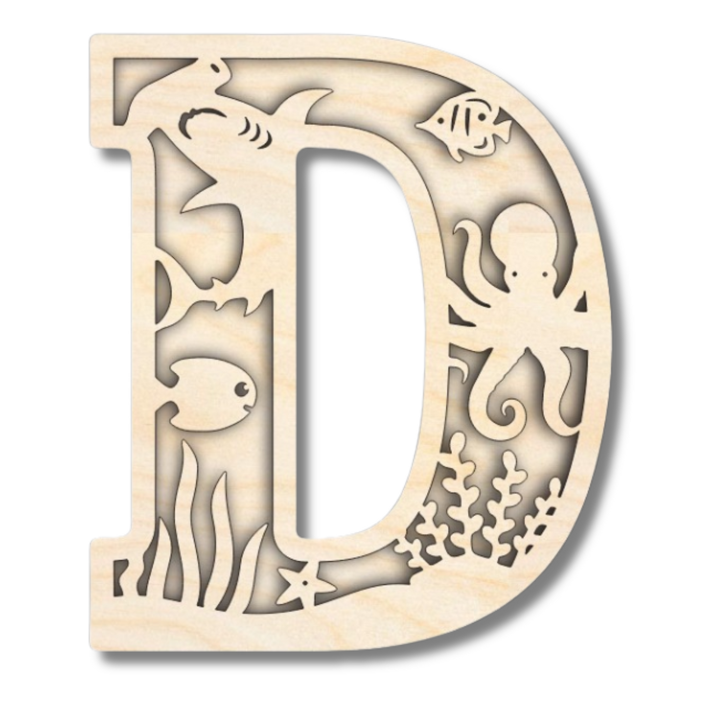 Unfinished Wood Layered Themed Letters | Ocean | A-Z | 2 Piece | up to 24"