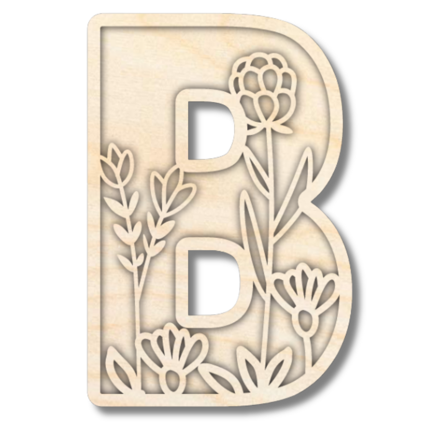 Unfinished Wood Layered Themed Letters | Wild Flowers | A-Z | 2 Piece | up to 24"
