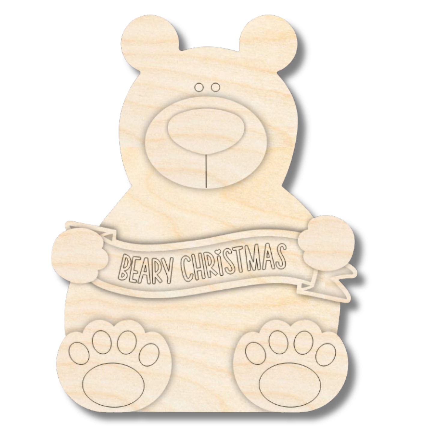 Unfinished Wood Layered and Etched Bear Shelf Sitter | 6" Tall | 1/8" Wood | Wood Craft DIY