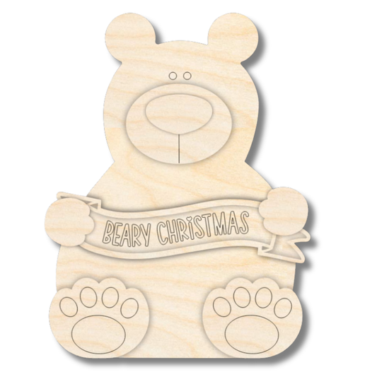 Unfinished Wood Layered and Etched Bear Shelf Sitter | 6" Tall | 1/8" Wood | Wood Craft DIY