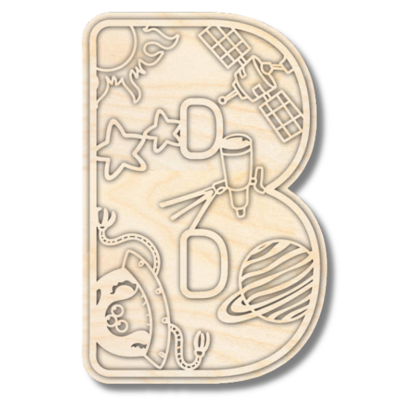 Unfinished Wood Layered Themed Letters | Space | A-Z | 2 Piece | up to 24"