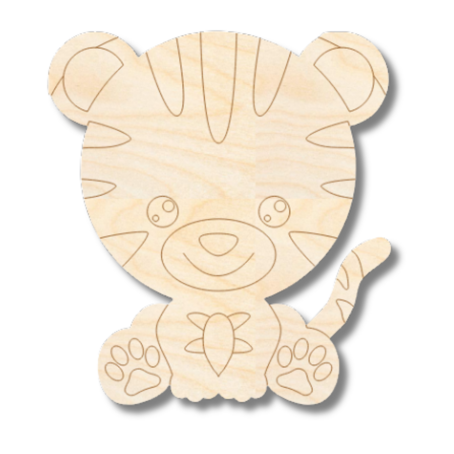 Unfinished Wood Etched Tiger Shape | Paint By Line Crafts | up to 30" DIY