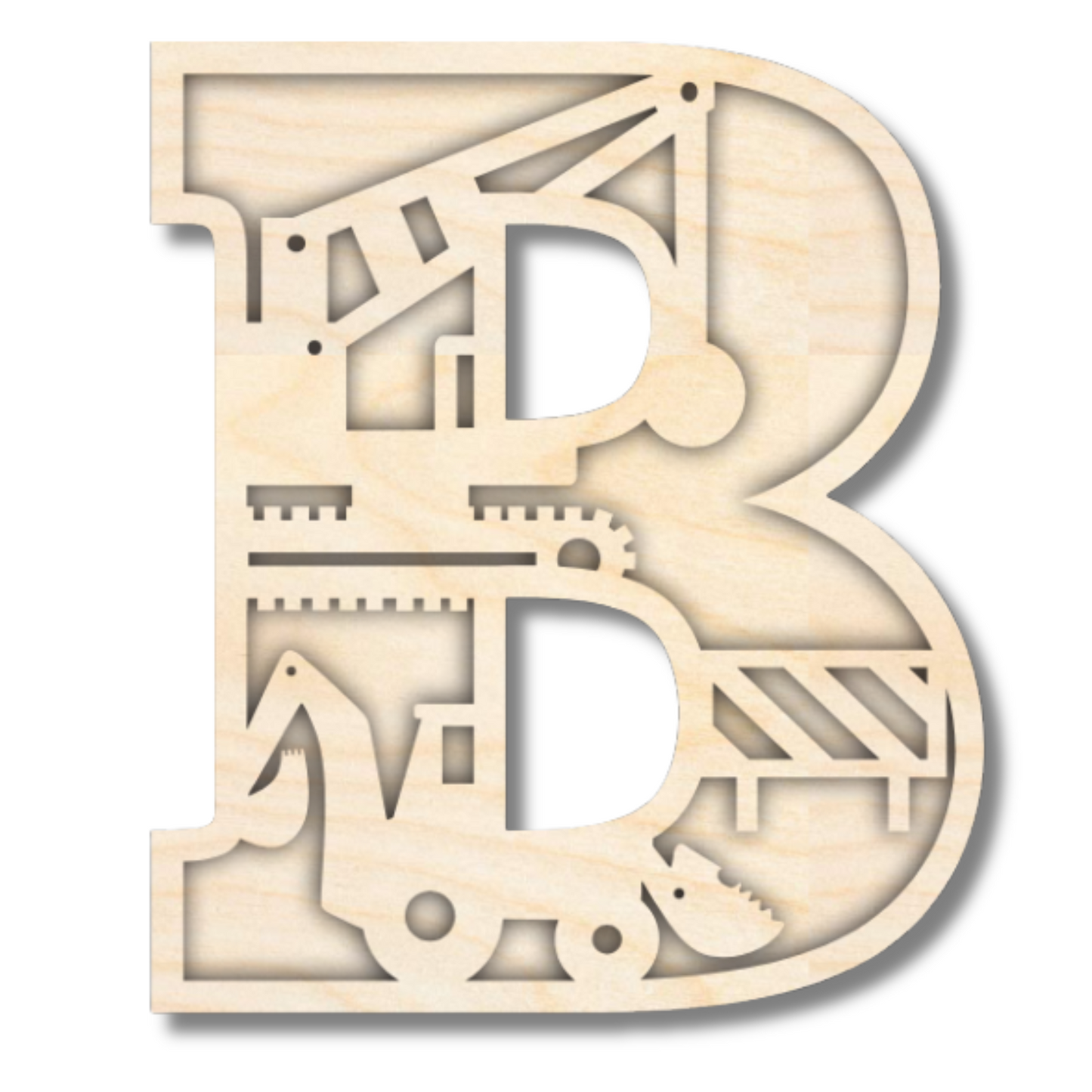 Unfinished Wood Layered Themed Letters | Construction | A-Z | 2 Piece | up to 24"