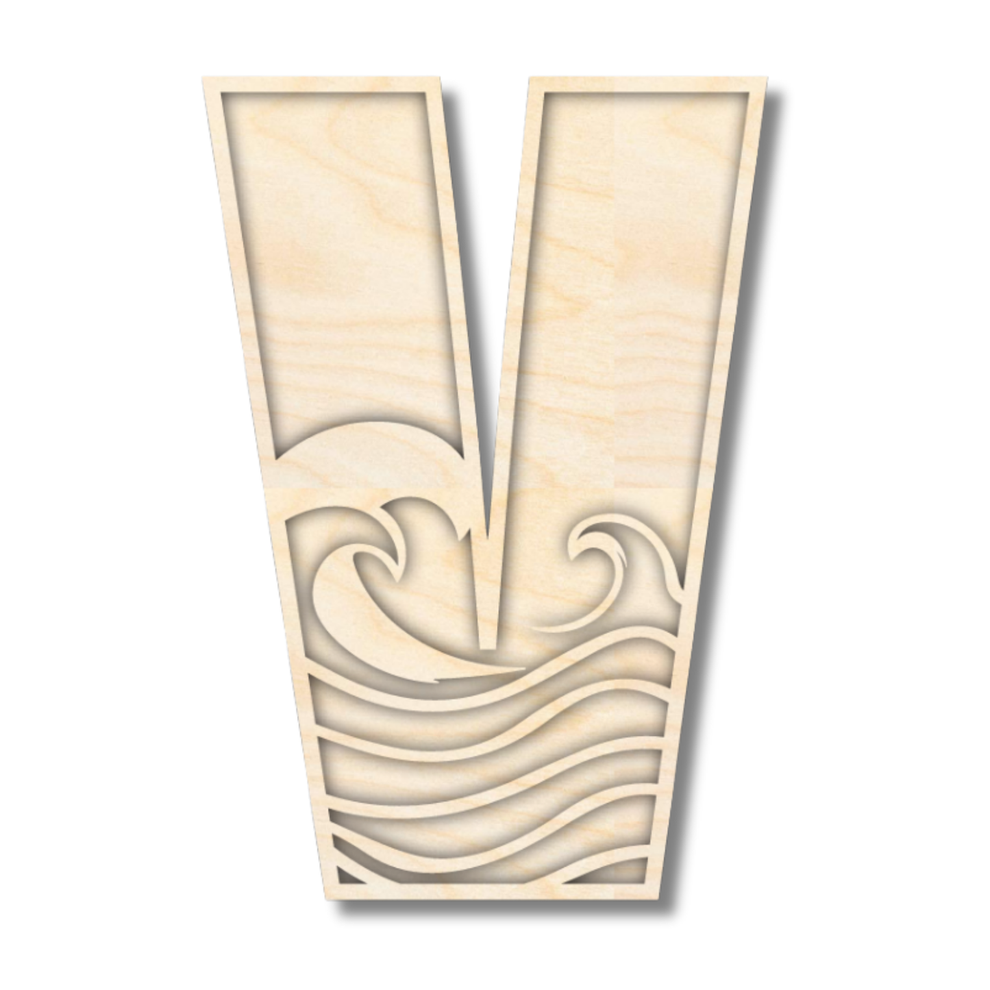 Unfinished Wood Layered Themed Letters | Wave | A-Z | 2 Piece | up to 24"