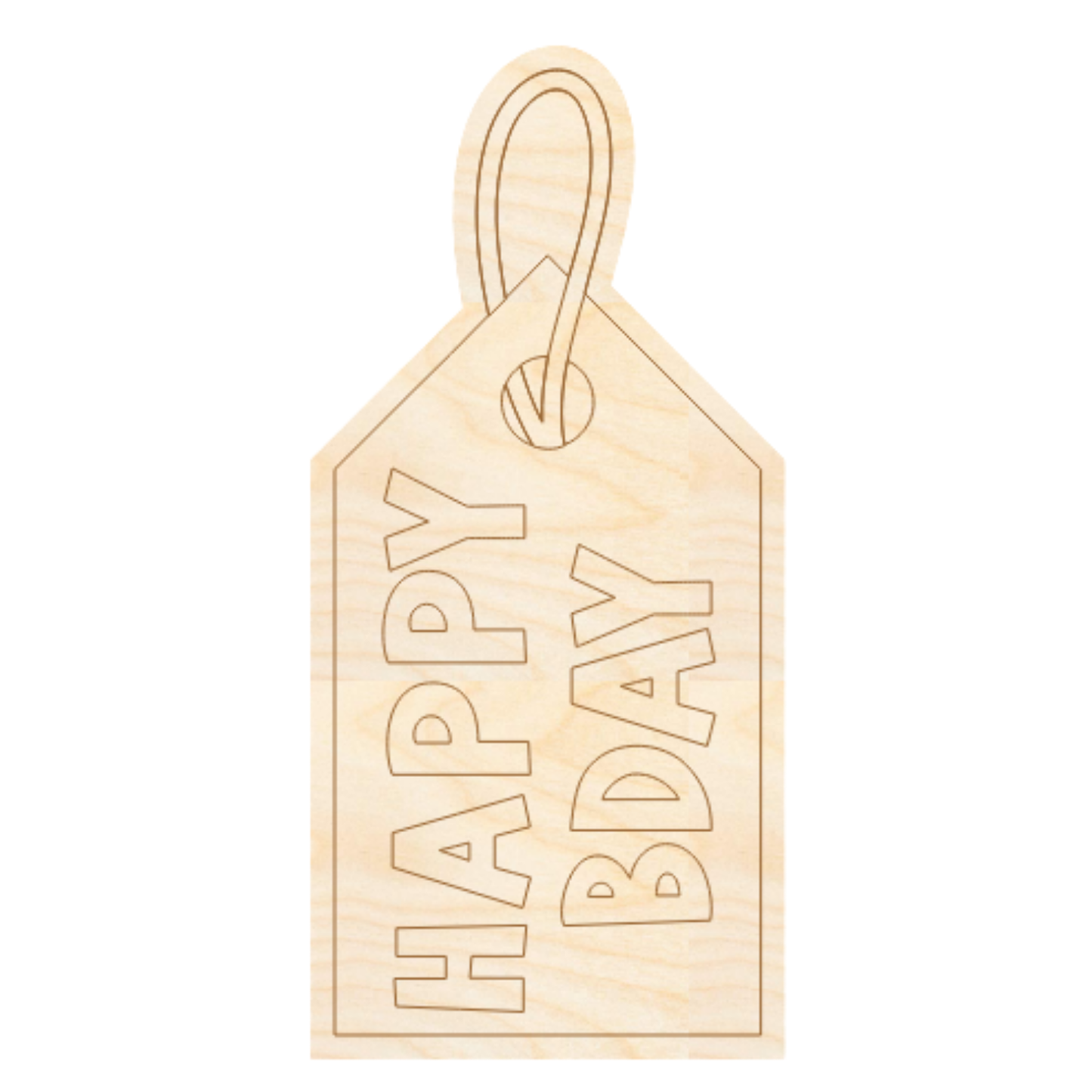 Unfinished Wood Etched Happy Bday Gift Tag Shape | Paint By Line Crafts | up to 30" DIY