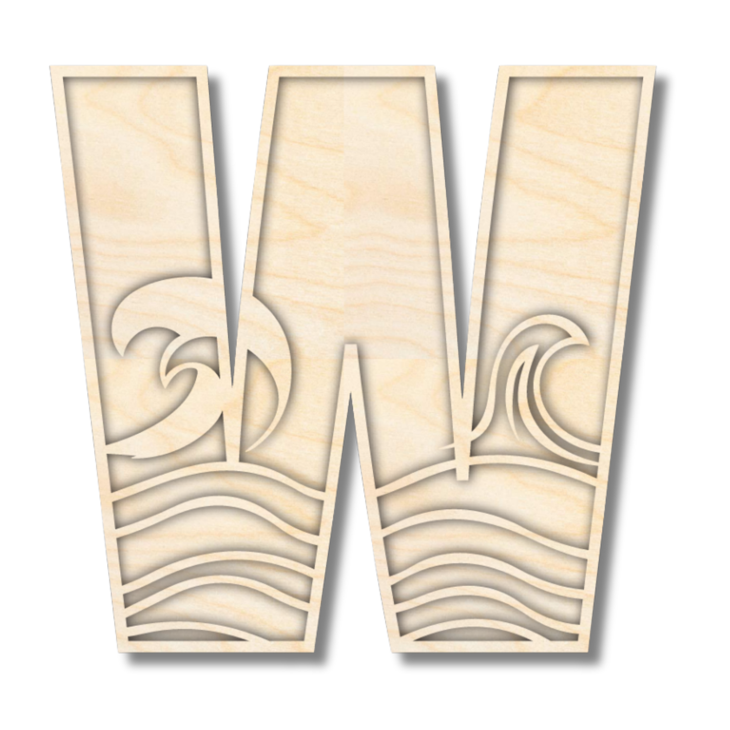 Unfinished Wood Layered Themed Letters | Wave | A-Z | 2 Piece | up to 24"