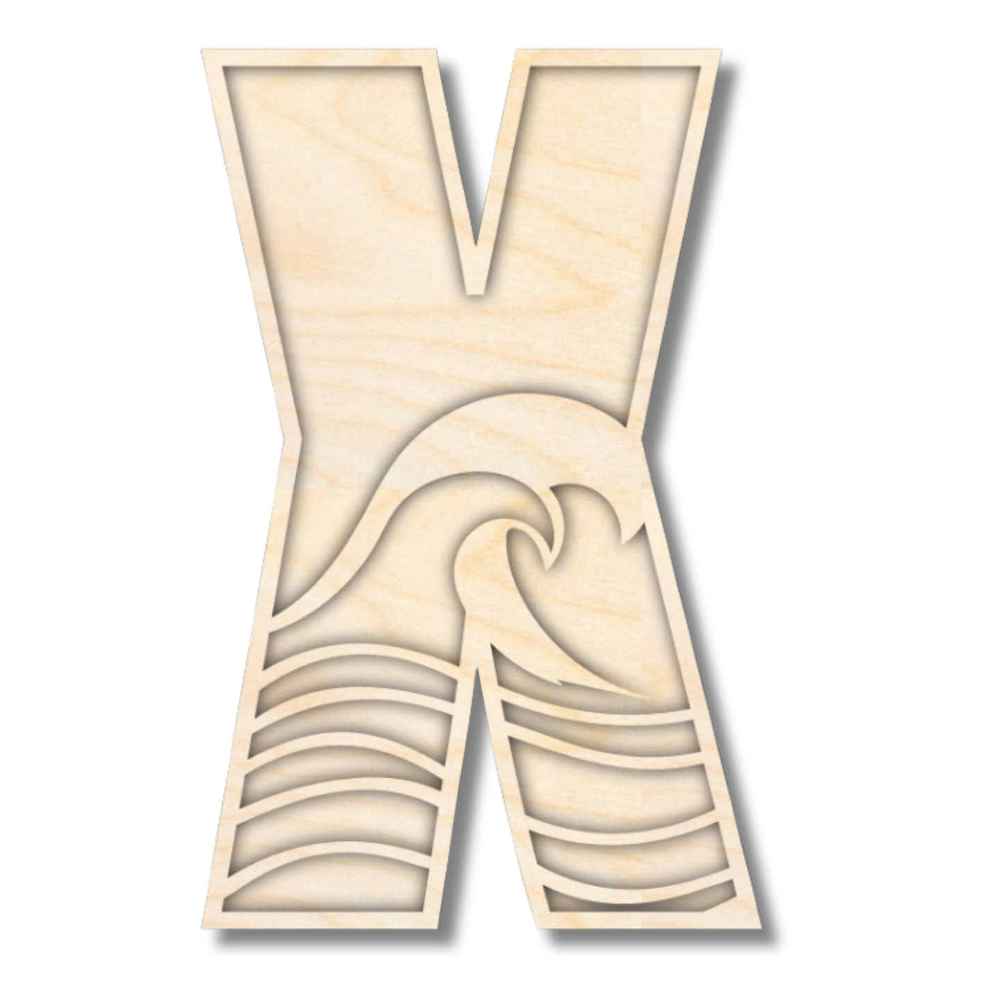 Unfinished Wood Layered Themed Letters | Wave | A-Z | 2 Piece | up to 24"