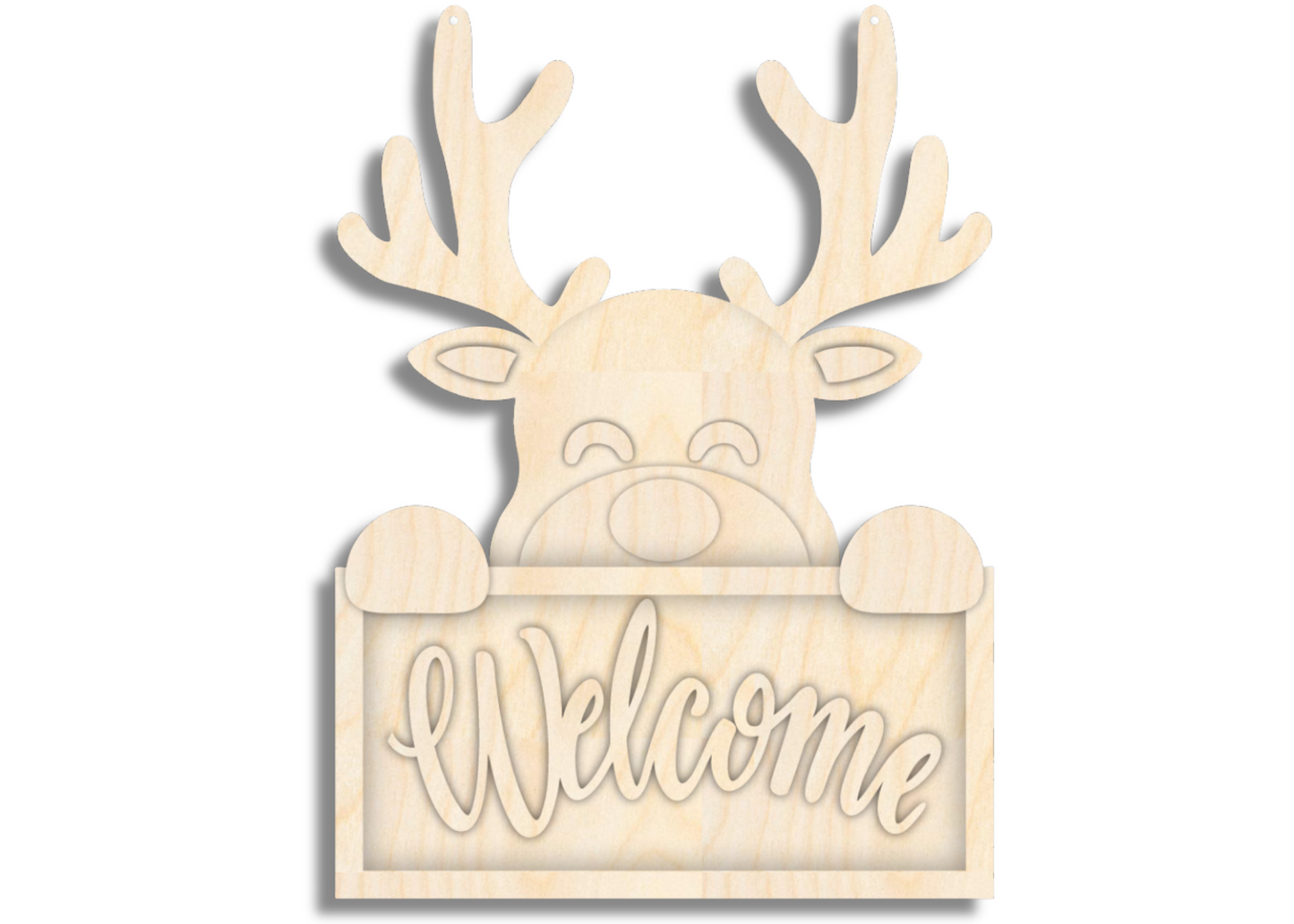 Unfinished Wood Welcome Reindeer Door Sign Kit | Wood Craft Cutouts | 1/4" Thick |