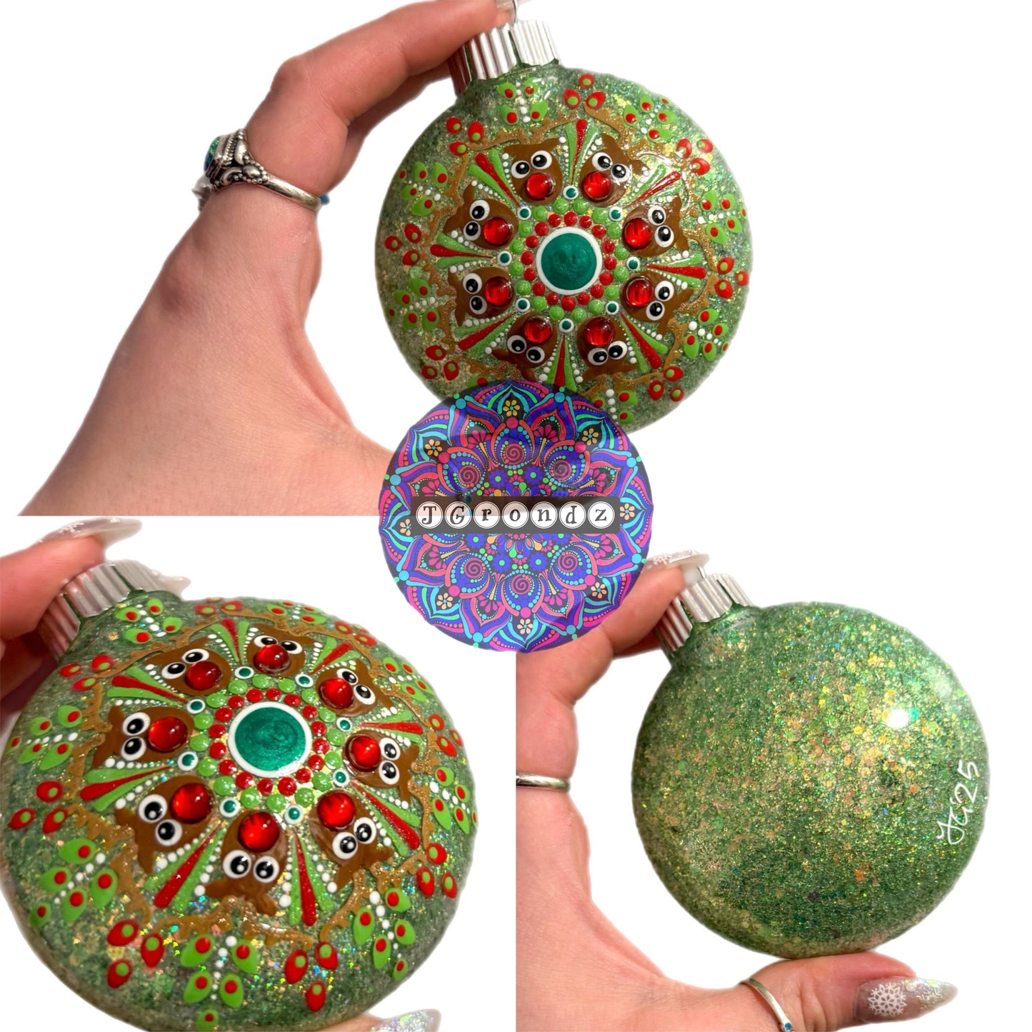 3” Rudolph Mandala Glitter Ornament