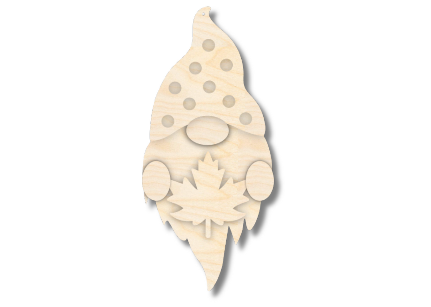 Unfinished Wood Layered Hanging Gnome Holding Leaf | 2 Layers | up to 46"