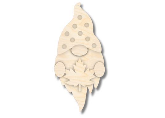 Unfinished Wood Layered Hanging Gnome Holding Leaf | 2 Layers | up to 46"