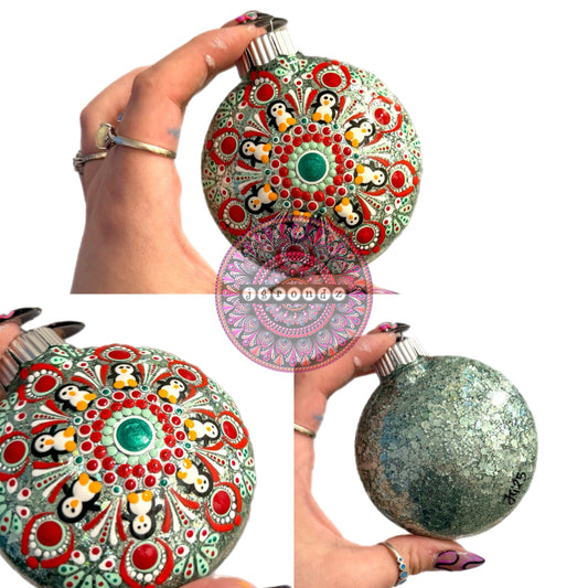 3” Penguin Mandala Glitter Ornament