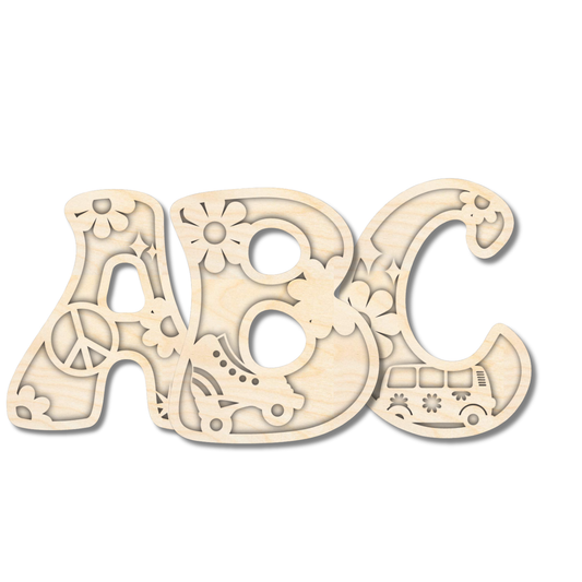 Unfinished Wood Layered Themed Letters | Groovy | A-Z | 2 Piece | up to 24"